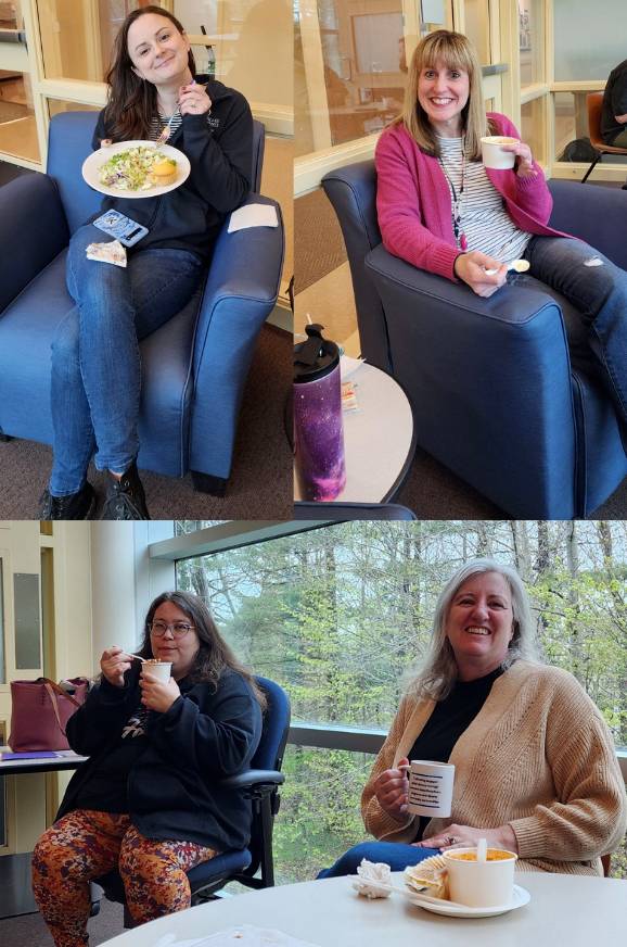 collage of faculty and staff enjoying soup